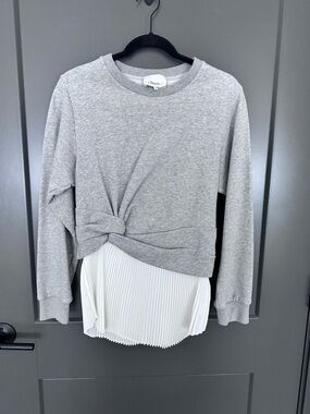 3.1 Phillip LimTwist-Front Grey Sweatshirt with Pleated White Hem